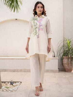White printed pure cotton kurta trouser set 4