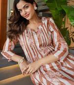 Brown printed pure cotton kurta trouser set