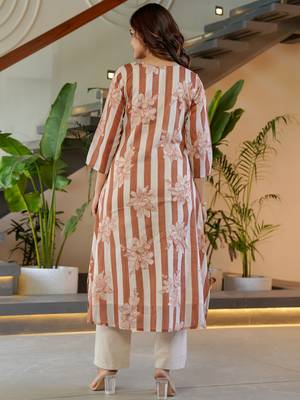 Brown printed pure cotton kurta trouser set 2