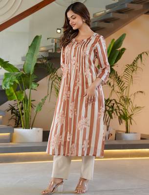 Brown printed pure cotton kurta trouser set 3