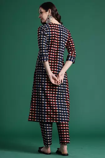 Multicolor printed pure cotton kurta trouser set