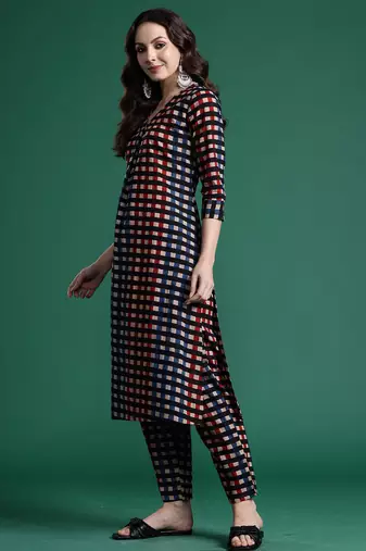 Multicolor printed pure cotton kurta trouser set