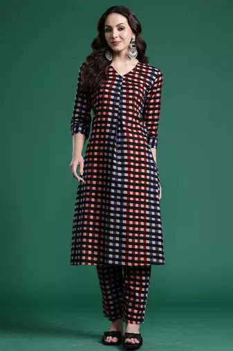 Multicolor printed pure cotton kurta trouser set