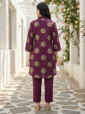 Wine printed pure cotton kurta trouser set 2