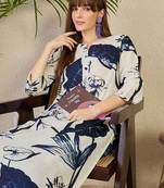 White printed pure cotton kurta trouser set