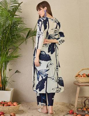 White printed pure cotton kurta trouser set 2