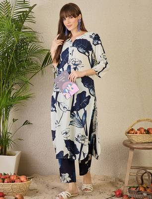 White printed pure cotton kurta trouser set 4