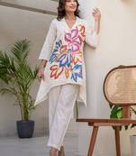 Off white printed pure cotton kurta trouser set