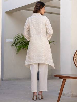 Off white printed pure cotton kurta trouser set 2