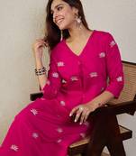 Pink embroidered silk kurta trouser set