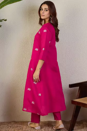 Pink embroidered silk kurta trouser set