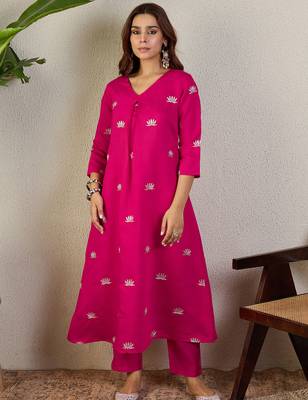 Pink embroidered silk kurta trouser set 3