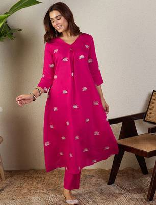 Pink embroidered silk kurta trouser set 4