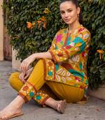 Mustard printed pure cotton kurta trouser set