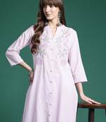 Lavender embroidered pure cotton kurta trouser set