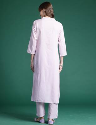 Lavender embroidered pure cotton kurta trouser set 2