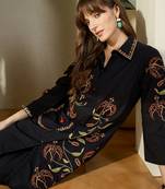Black embroidered pure cotton kurta trouser set