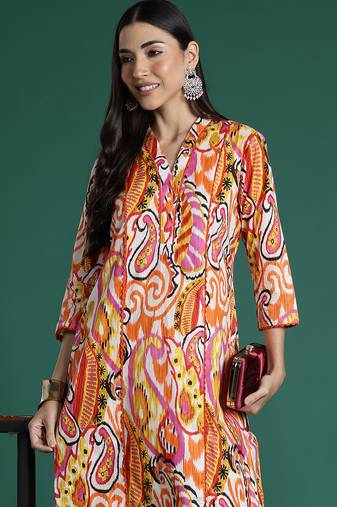 Multicolor printed pure cotton kurta trouser set