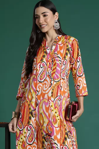 Multicolor printed pure cotton kurta trouser set