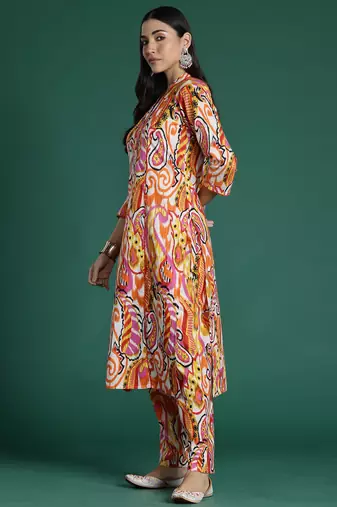 Multicolor printed pure cotton kurta trouser set