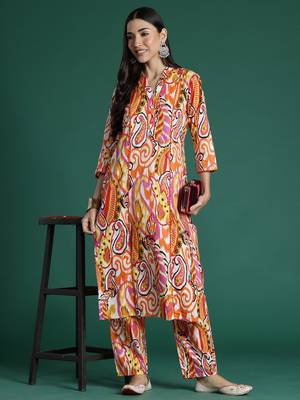 Multicolor printed pure cotton kurta trouser set 4
