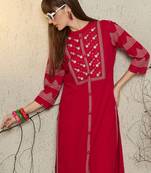 Pink embroidered pure cotton kurta trouser set