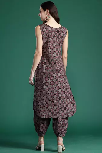 Black printed pure cotton kurta trouser set