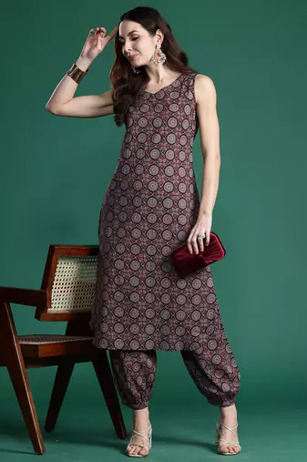 Black printed pure cotton kurta trouser set