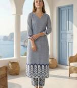 Blue printed pure cotton kurta trouser set