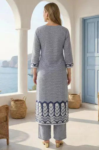 Blue printed pure cotton kurta trouser set