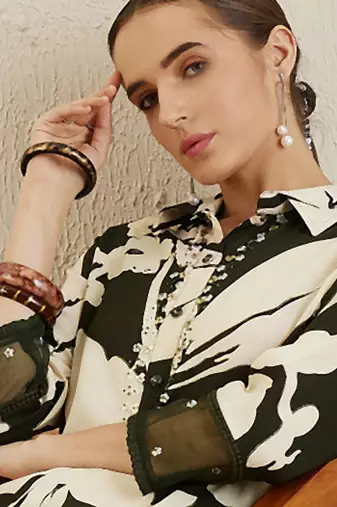 Green printed viscose rayon kurta trouser set
