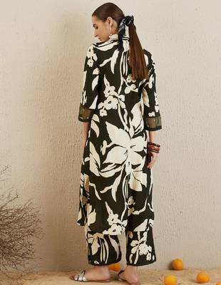 Green printed viscose rayon kurta trouser set 2