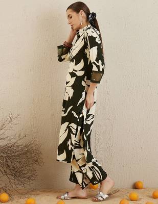 Green printed viscose rayon kurta trouser set 3