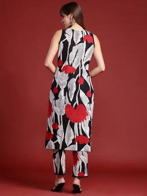 Black printed pure cotton kurta trouser set 2