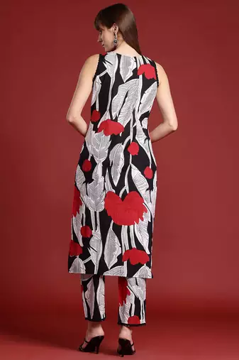 Black printed pure cotton kurta trouser set