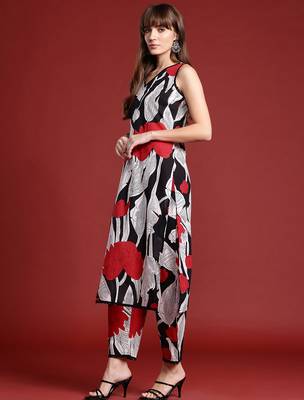 Black printed pure cotton kurta trouser set 3