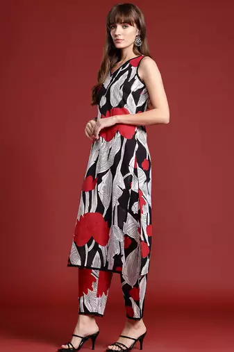 Black printed pure cotton kurta trouser set