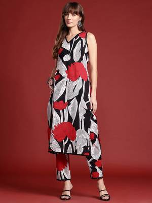 Black printed pure cotton kurta trouser set 4