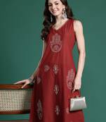 Maroon embroidered pure cotton kurta trouser set