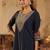 Navy blue embroidered silk kurta trouser set
