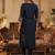 Navy blue embroidered silk kurta trouser set