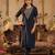 Navy blue embroidered silk kurta trouser set