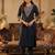 Navy blue embroidered silk kurta trouser set