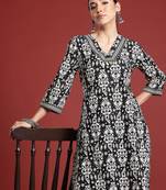 Black printed pure cotton kurta trouser set