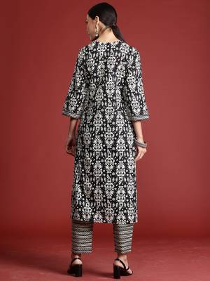 Black printed pure cotton kurta trouser set 3