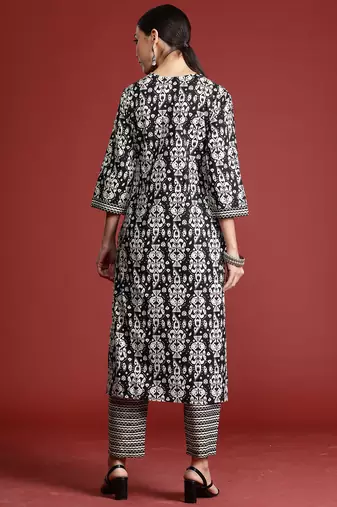 Black printed pure cotton kurta trouser set