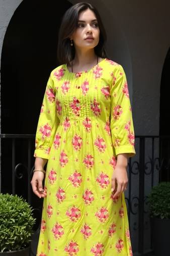 Green printed pure cotton kurta trouser set