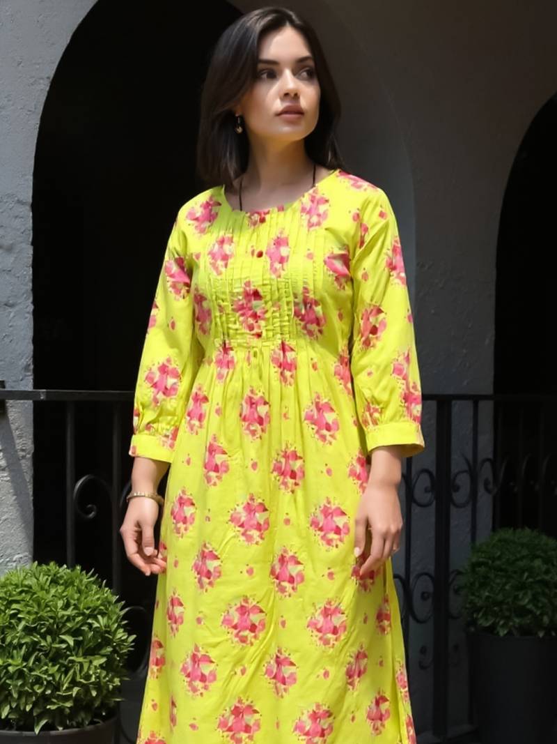 Green printed pure cotton kurta trouser set