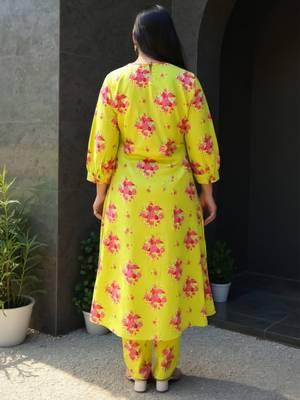 Green printed pure cotton kurta trouser set 2