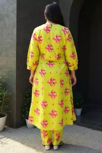 Green printed pure cotton kurta trouser set